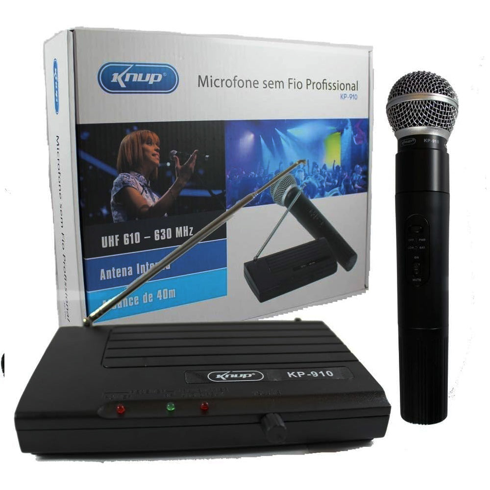 Microfone Sem Fio Wireless VHF 175MHz Alcance de até 40 Metros KP-910
